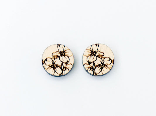 Flower stud blanks, DIY earrings, earring blanks, wood studs, sold per set