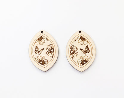 Butterfly and Flower earring blanks, wood cutouts, earring blanks