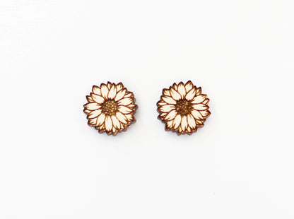 Wood sunflower earrings, wood studs, earring blanks