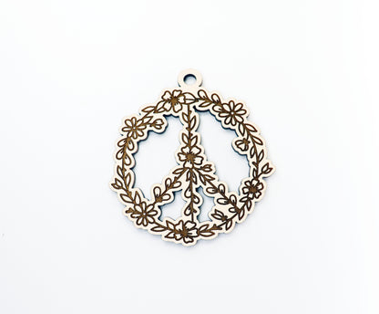 Peace sign car charm,  wood blanks, wood cutouts, flower blanks