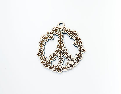 Peace sign car charm,  wood blanks, wood cutouts, flower blanks