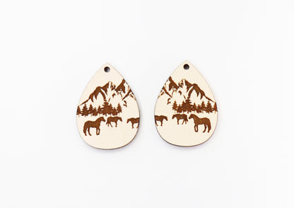 Horse Wood earring blanks, DIY earrings, earring blanks, sold per set