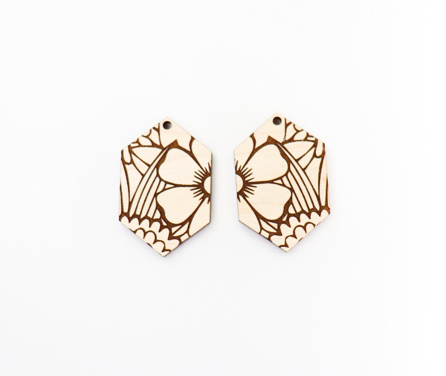 Floral wood earring blanks, DIY earrings, earring blanks, sold per set