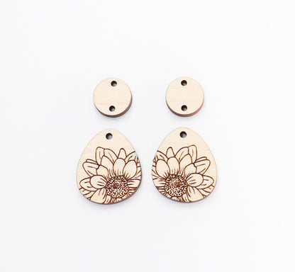 Floral earring blanks,  wood earring blanks,  DIY earrings, earring blanks, sold per set