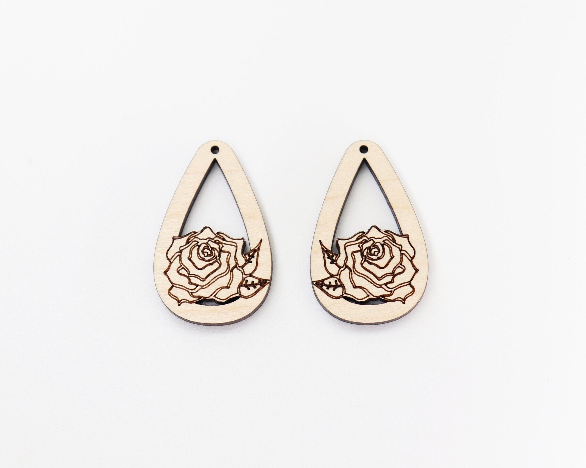 Rose earrings,  wood earring blanks,  DIY earrings, sold per set