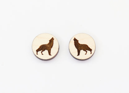 Wolf studs, Wood earring blanks, DIY earrings, wood studs, sold per set