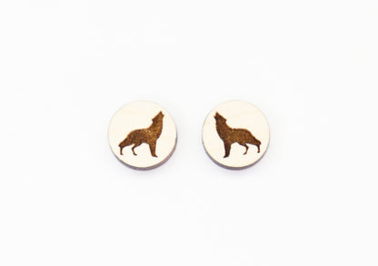 Wolf studs, Wood earring blanks, DIY earrings, wood studs, sold per set