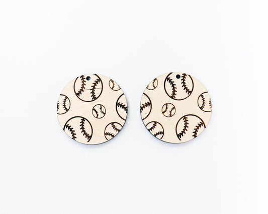 Baseball wood earring blanks, wood cutouts, earring blanks