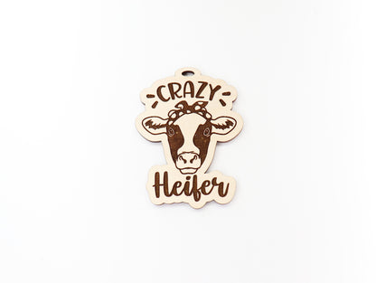 Crazy heifer car charm,  wood blanks, wood cutouts, cow cutouts