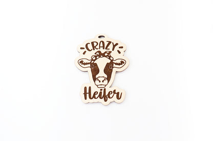 Crazy heifer car charm,  wood blanks, wood cutouts, cow cutouts