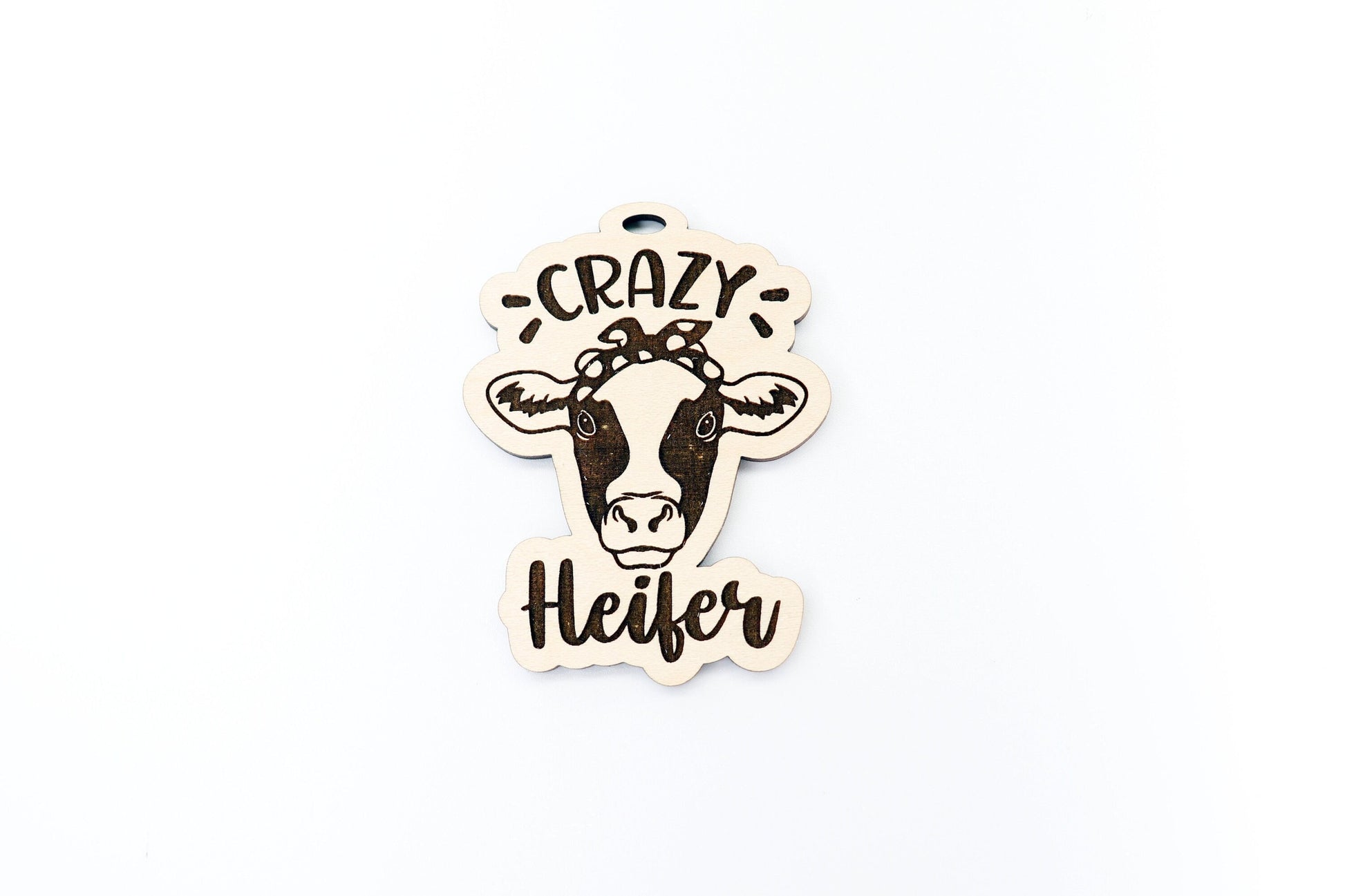 Crazy heifer car charm,  wood blanks, wood cutouts, cow cutouts