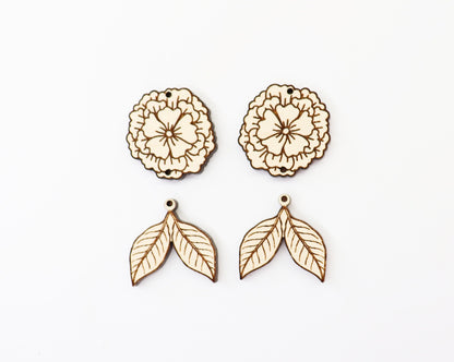 2 Piece flower earring blanks, DIY earrings, earring blanks, sold per set