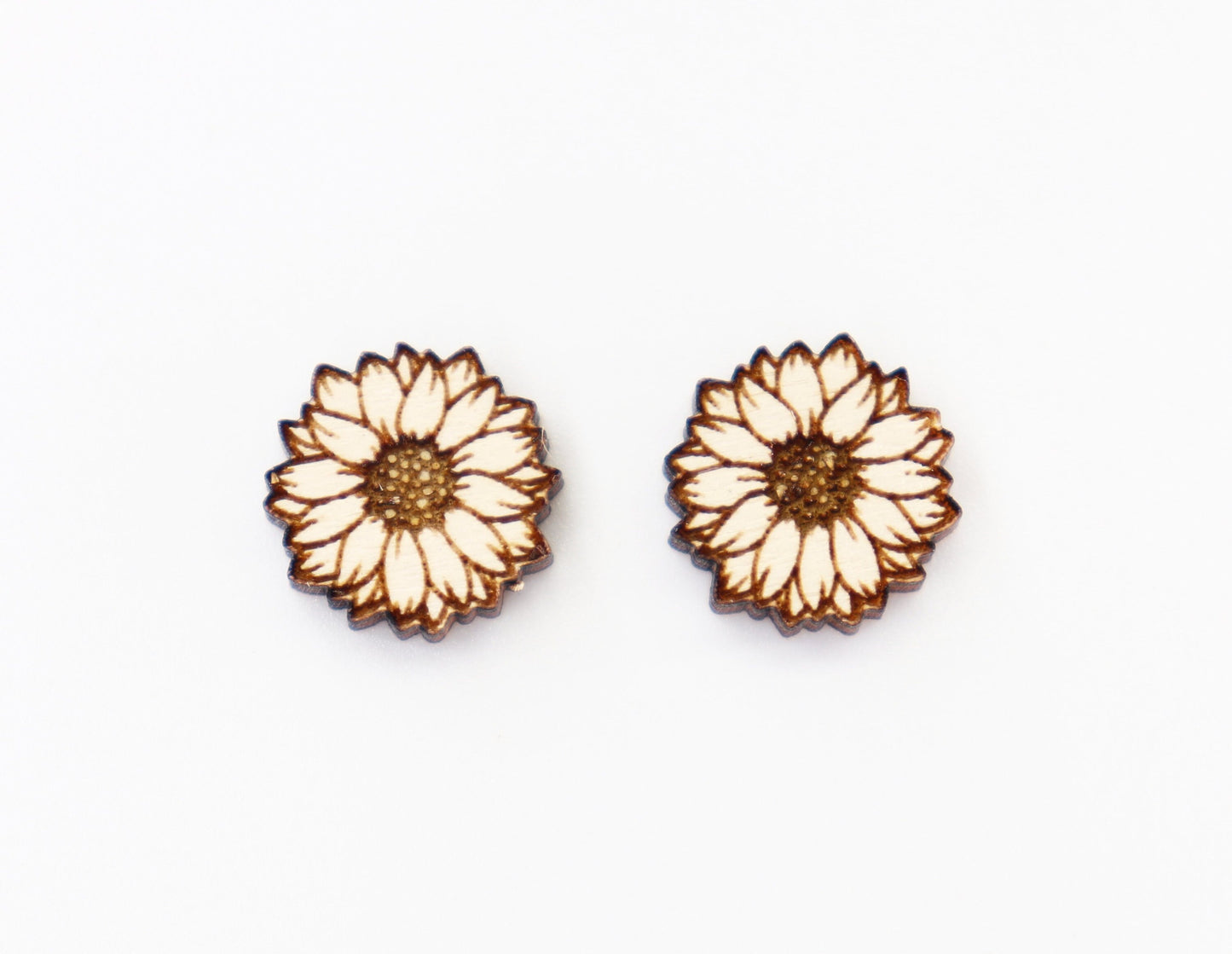 Wood sunflower earrings, wood studs, earring blanks