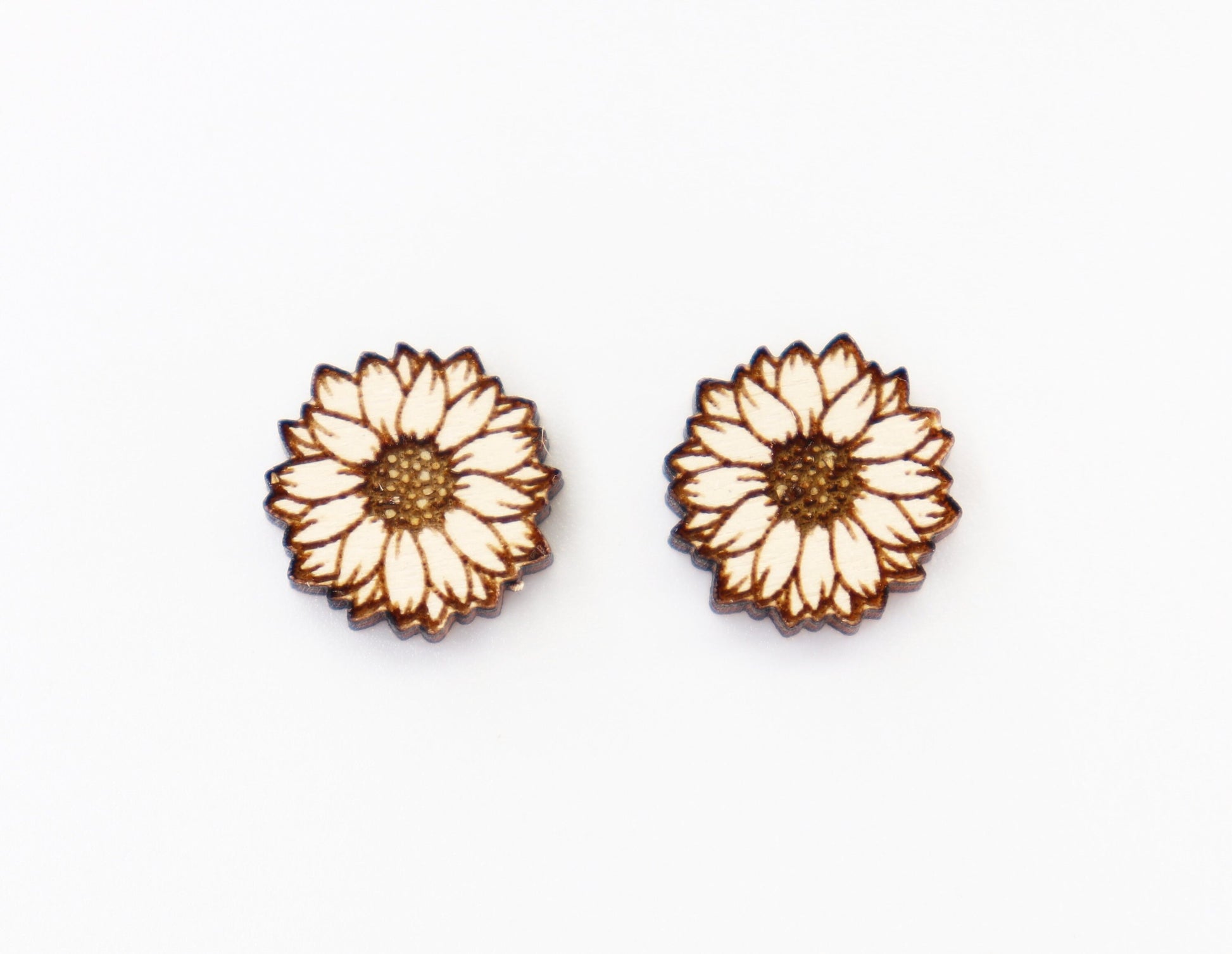 Wood sunflower earrings, wood studs, earring blanks