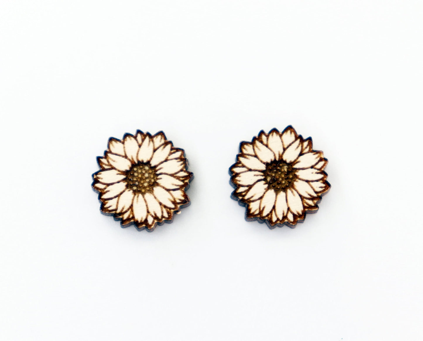 Wood sunflower earrings, wood studs, earring blanks