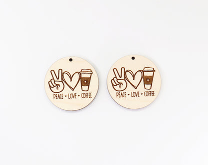 Peace love and coffee, wood earring blanks, sold per set