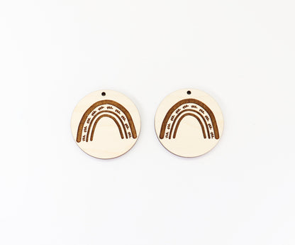 Round rainbow earrings, wood earring blanks, sold per set