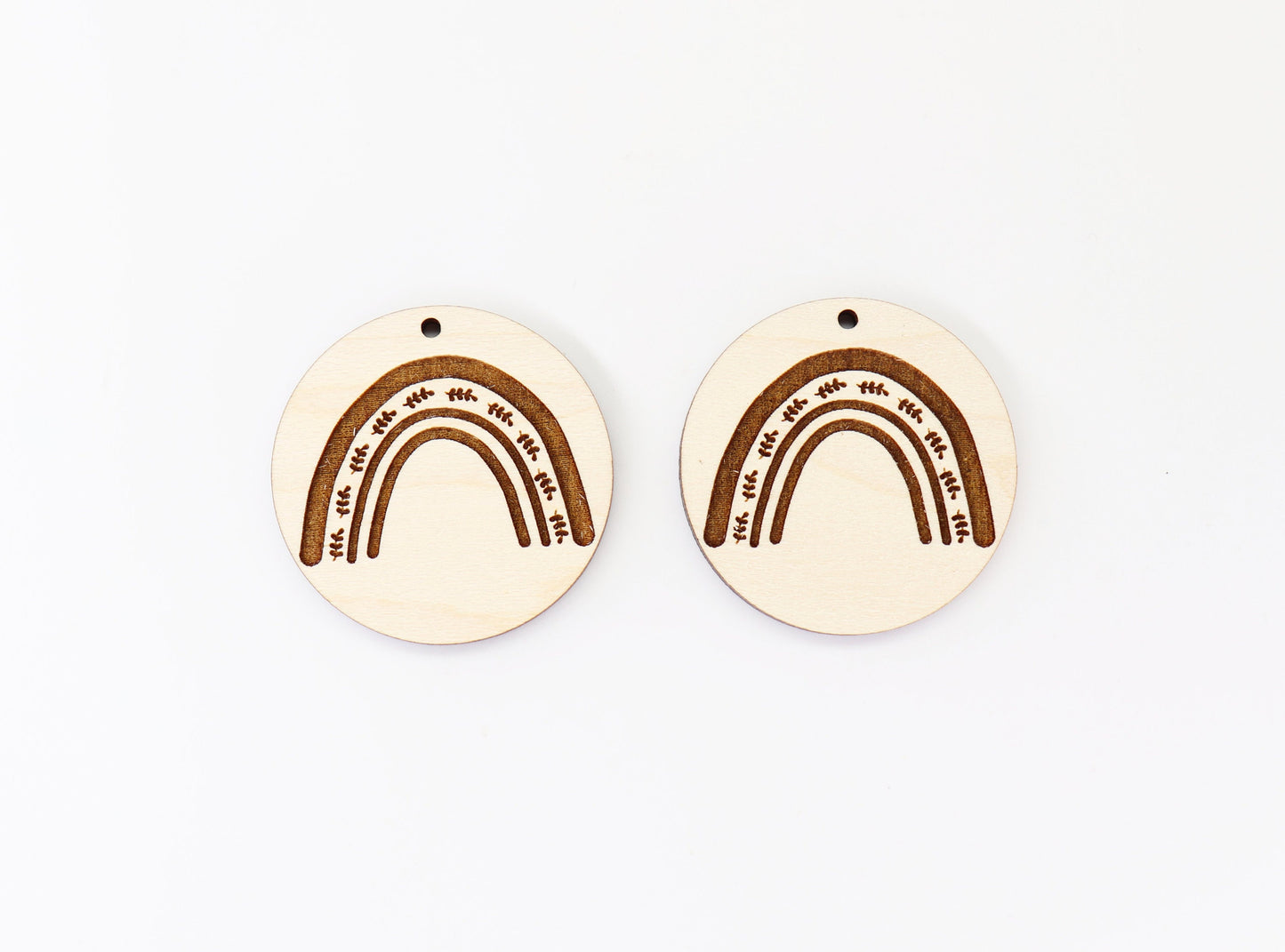 Round rainbow earrings, wood earring blanks, sold per set