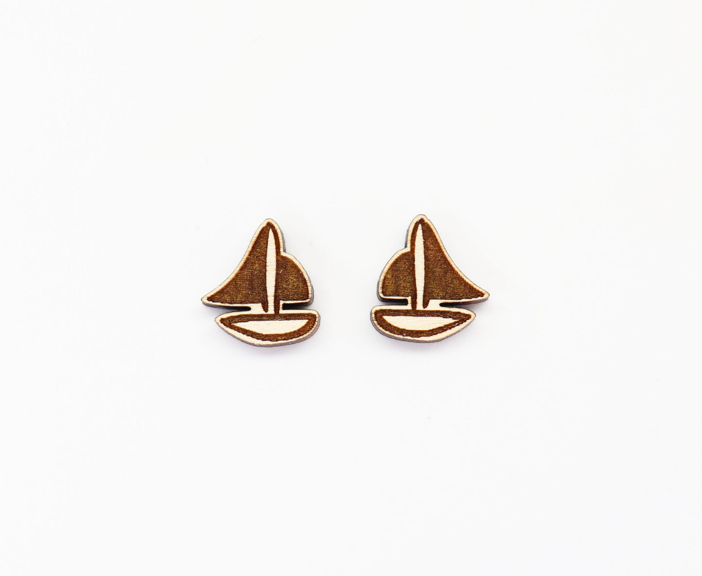 Boat wood earring stud blanks, earring blanks, wood blanks