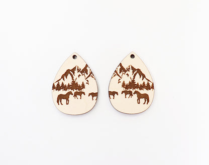 Horse Wood earring blanks, DIY earrings, earring blanks, sold per set