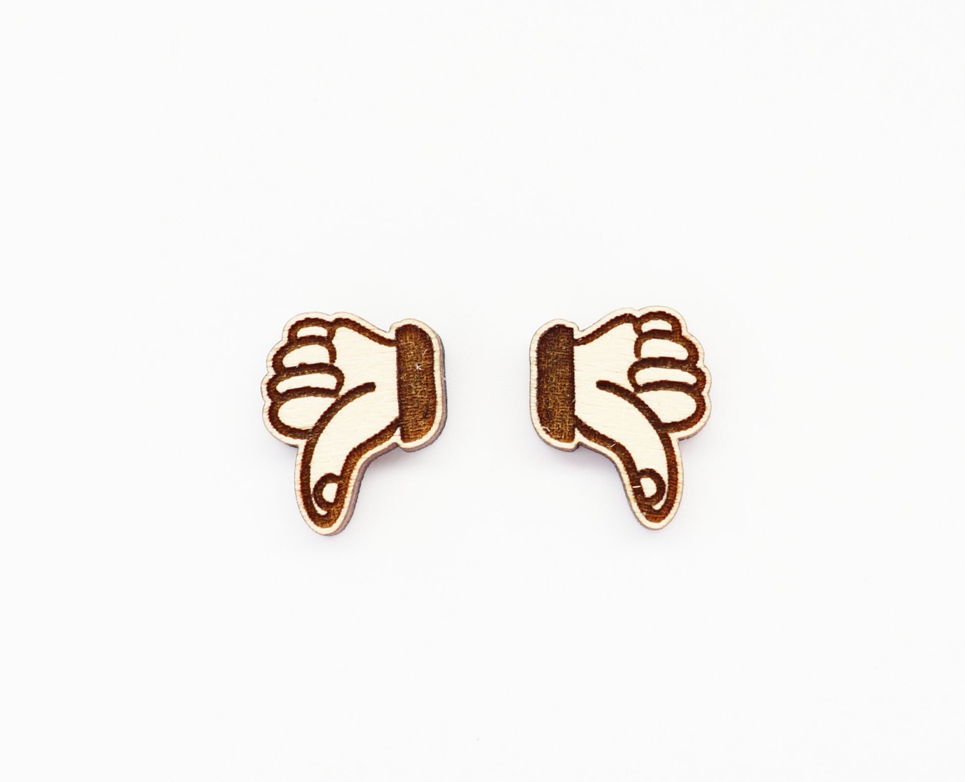 Thumbs down Wood earrings, wood studs, earring blanks