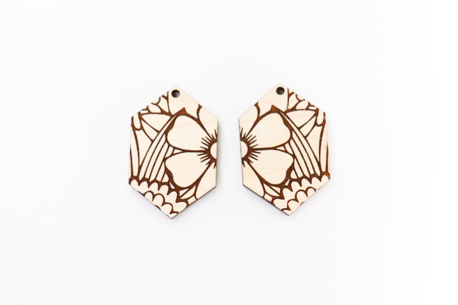 Floral wood earring blanks, DIY earrings, earring blanks, sold per set