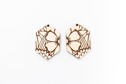 Floral wood earring blanks, DIY earrings, earring blanks, sold per set