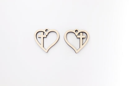 Wood heart with cross blanks, earring blanks, wood blanks