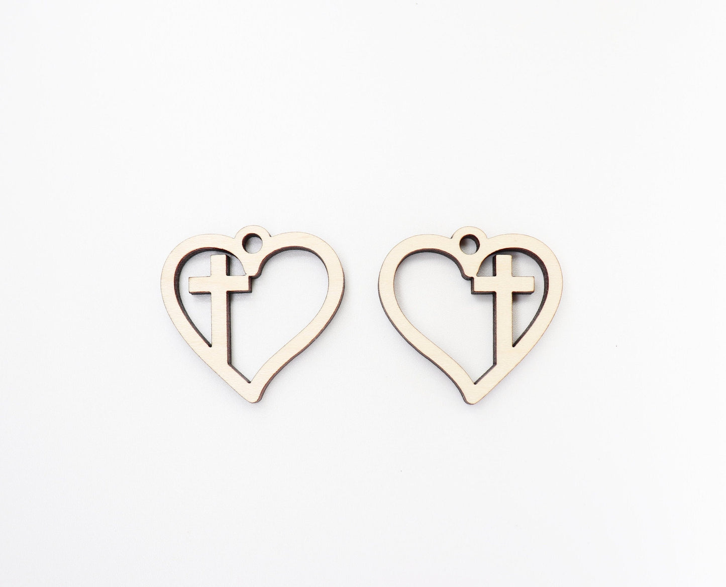 Wood heart with cross blanks, earring blanks, wood blanks