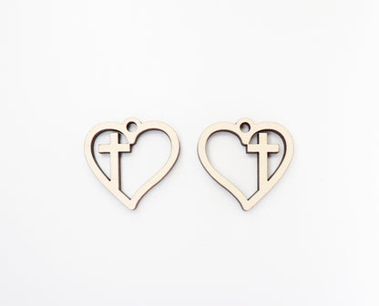 Wood heart with cross blanks, earring blanks, wood blanks