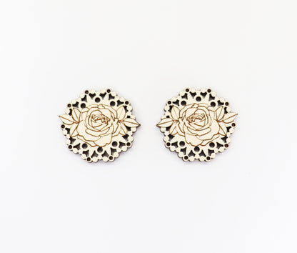 Rose Earring blanks, DIY earrings, flower earrings, sold per set