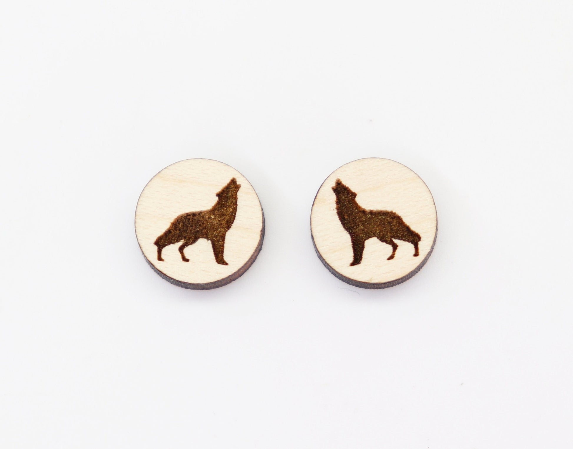 Wolf studs, Wood earring blanks, DIY earrings, wood studs, sold per set