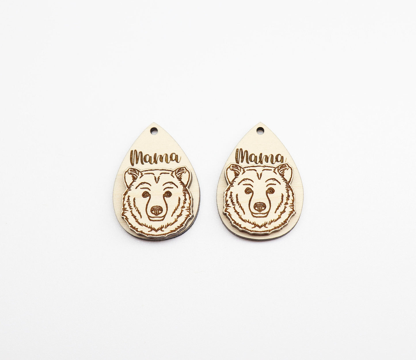 2 Piece mama bear earring blanks, earring blanks, wood cutouts