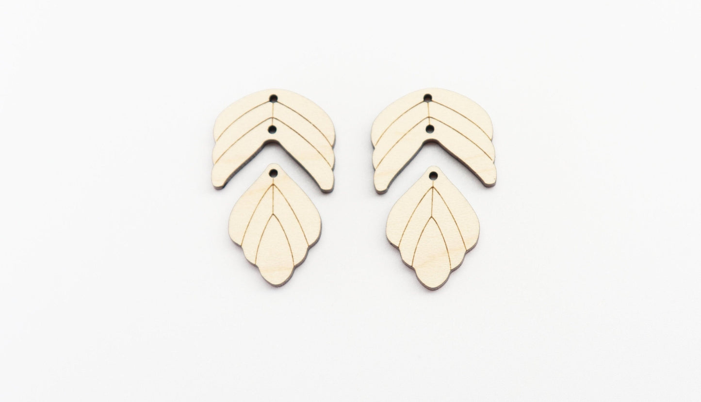 2 Piece leaf dangle earring blanks, earring making, wood blanks