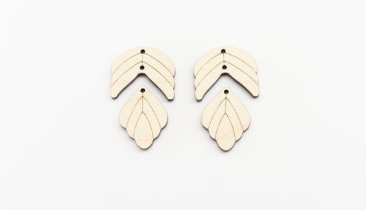 2 Piece leaf dangle earring blanks, earring making, wood blanks