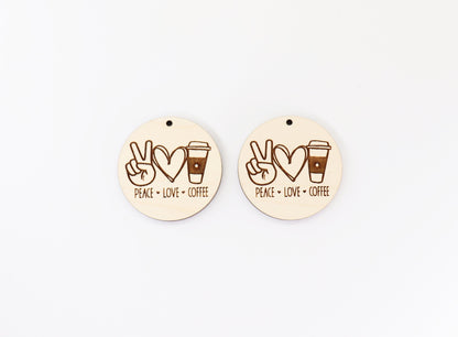 Peace love and coffee, wood earring blanks, sold per set