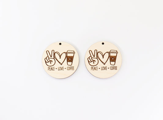 Peace love and coffee, wood earring blanks, sold per set