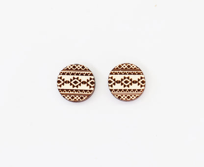 Aztec wood earring stud blanks, earring blanks, wood blanks