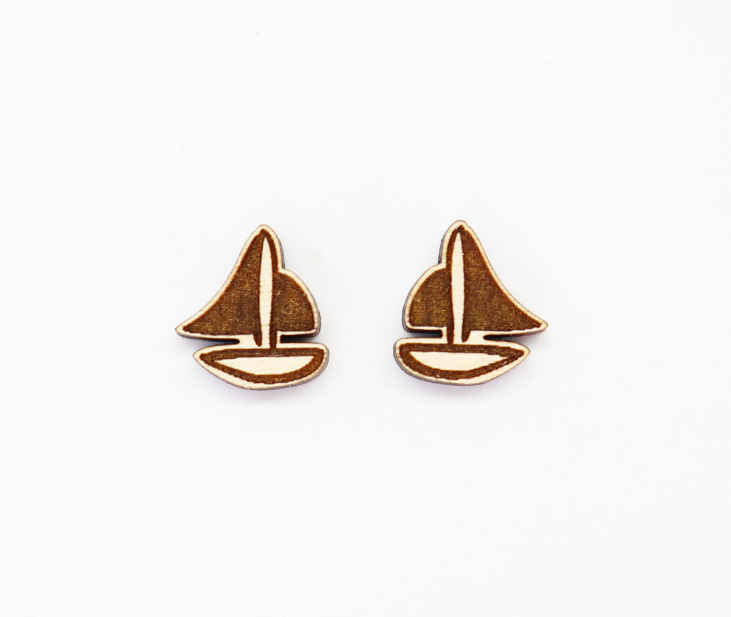 Boat wood earring stud blanks, earring blanks, wood blanks