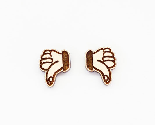 Thumbs down Wood earrings, wood studs, earring blanks