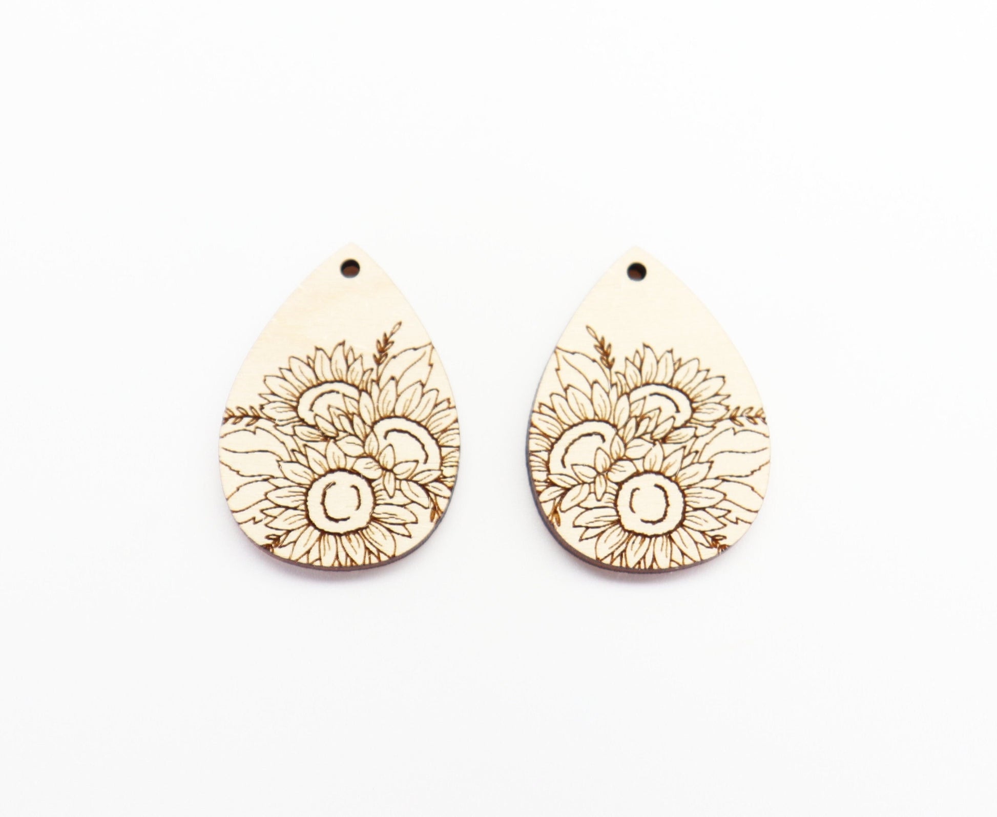 Sunflower teardrops,  earring blanks, wood cutouts