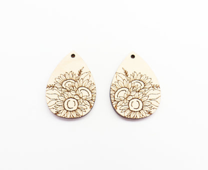 Sunflower teardrops,  earring blanks, wood cutouts