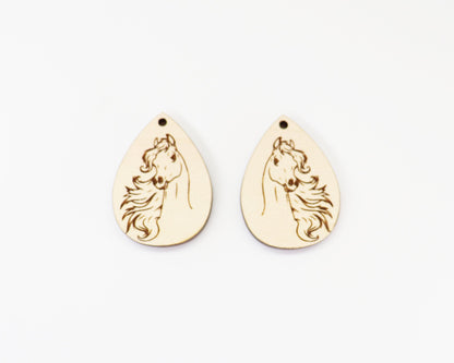 Horse Wood earring blanks, DIY earrings, earring blanks, sold per set