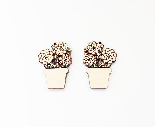 Flower pot earring blanks, earring blanks, wood cutouts