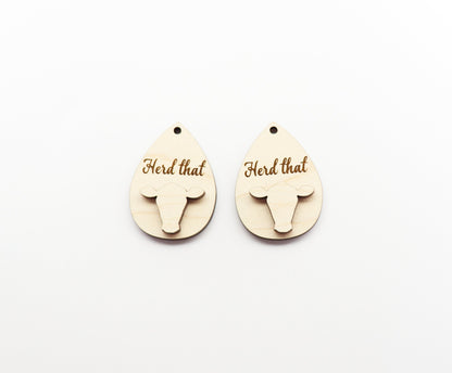 2 Piece layered cow blanks, earring blanks, wood cutouts