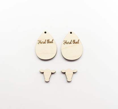 2 Piece layered cow blanks, earring blanks, wood cutouts