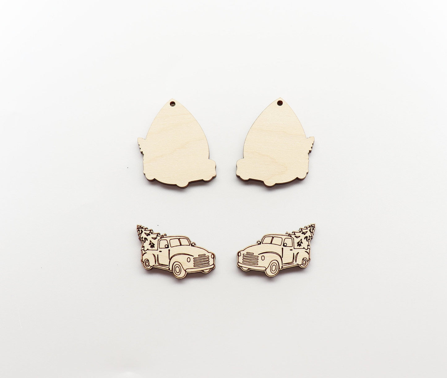 Layered Christmas truck earrings, earring blanks, wood cutouts