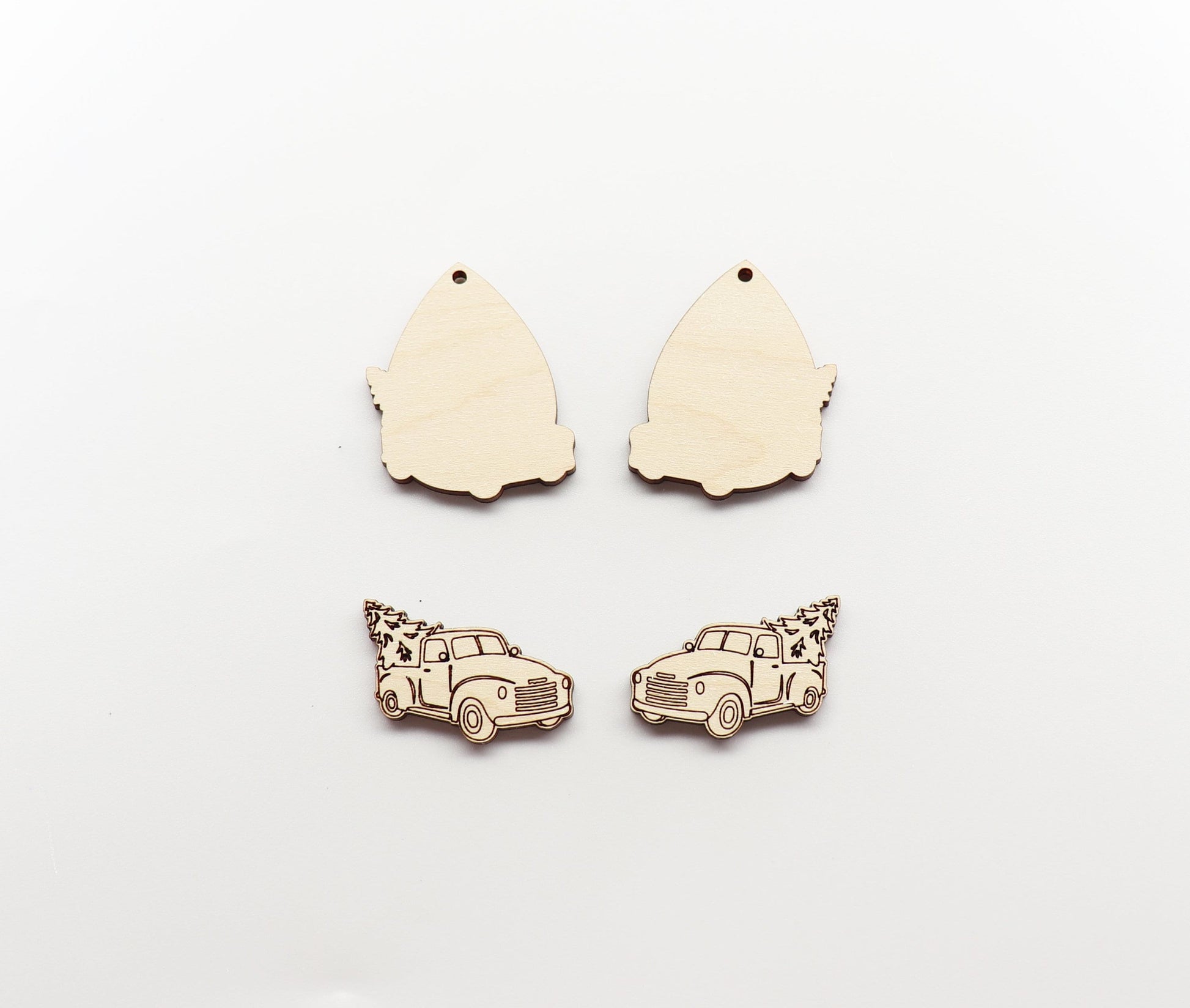 Layered Christmas truck earrings, earring blanks, wood cutouts