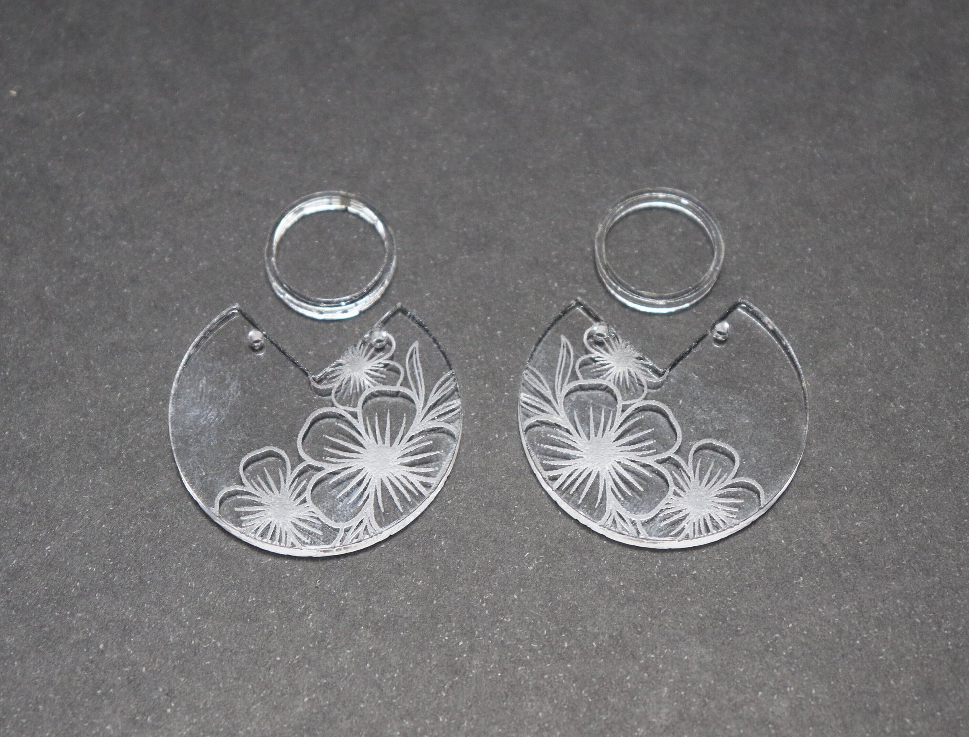 Clear flower Acrylic blanks, Sold per pair, Acrylic cutouts