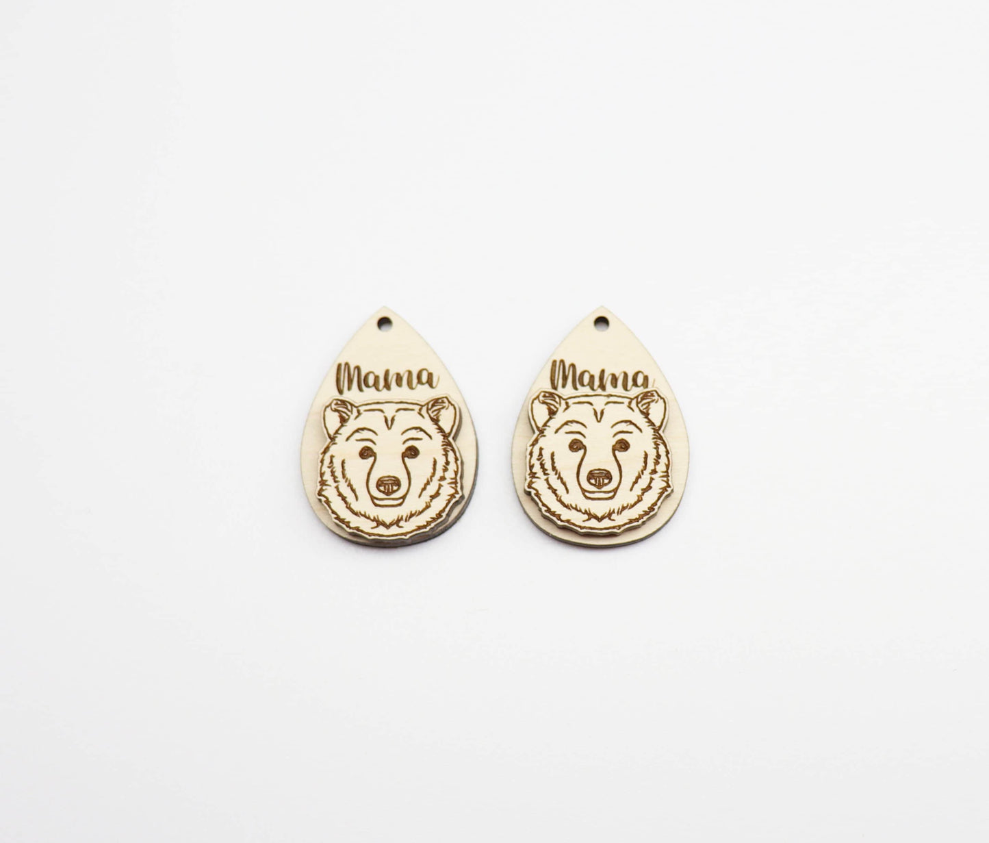 2 Piece mama bear earring blanks, earring blanks, wood cutouts